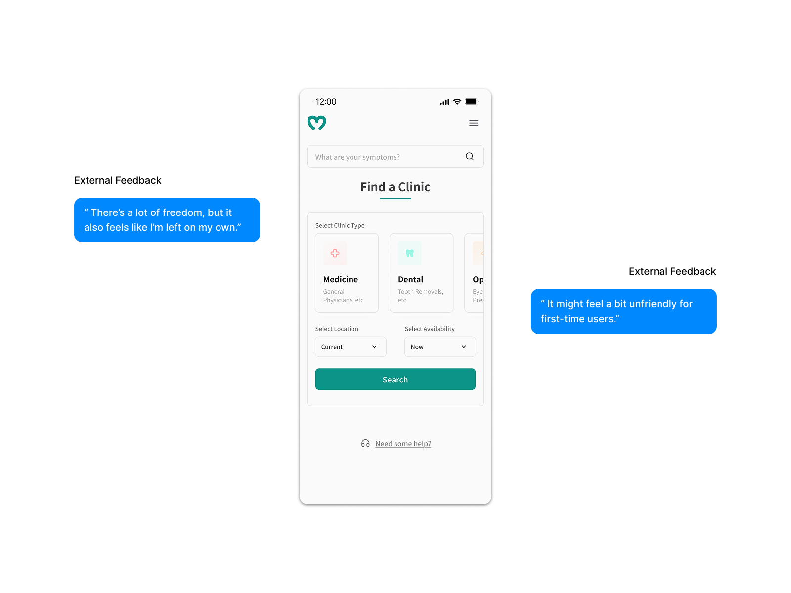 V2 homescreen with recommendations removed, presenting search input first